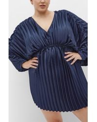 City Chic - Chloe Pleated Long Sleeve Satin Minidress - Lyst