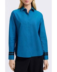 Foxcroft - Brooke Grosgrain Trim Cotton Button-Up Shirt - Lyst