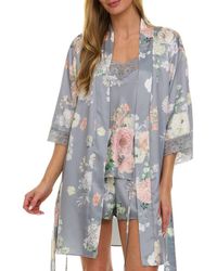 Flora Nikrooz - Sabrina Floral Print Satin Short Pajamas & Robe Set - Lyst