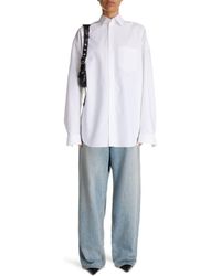 Balenciaga - Oversize Crystal Logo Cotton Button-Up Cocoon Shirt - Lyst