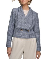 Donna Karan - Fringed Double Breasted Crop Bouclé Jacket - Lyst