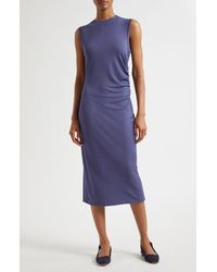 Vince - Side Ruched Sleeveless Knit Midi Dress - Lyst
