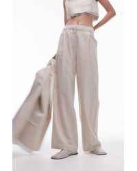 TOPSHOP - Cotton & Linen Wide Leg Pants - Lyst