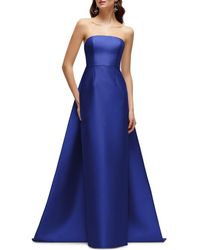 Alfred Sung - Strapless Satin Twill Column Gown With Removable Train - Lyst