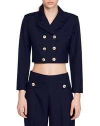 Sandro - Ales Double-breasted Wool Blend Crop Blazer - Lyst