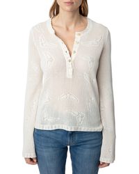 Zadig & Voltaire - Salmyr Wings Cotton Pointelle Henley Sweater - Lyst