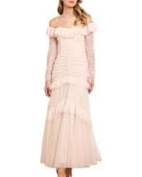 Needle & Thread - Sequin Glimmer Rouched Off-Shoulder Gown - Lyst