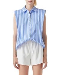 Grey Lab - Stripe Power Shoulder Sleeveless Button-Up Shirt - Lyst