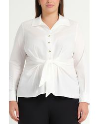 Estelle - Leo Tie Front Cotton Button-Up Top - Lyst