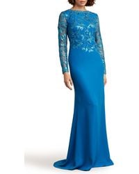 Tadashi Shoji - Sequin Lace Long Sleeve Crepe Gown - Lyst