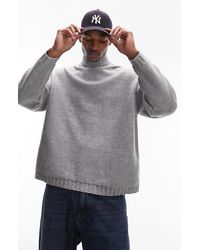 TOPMAN - Cable Stitch Trim Mock Neck Sweater - Lyst