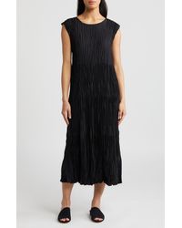 Eileen Fisher - Pleated Tiered Silk Midi Dress - Lyst