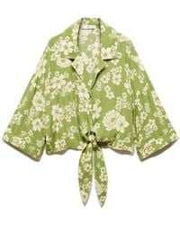 Mango - Floral Long Sleeve Tie Hem Camp Shirt - Lyst