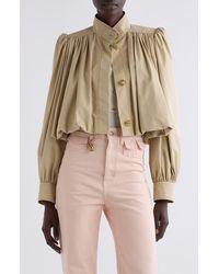 Chloé - Puff Sleeve Gathered Cotton Gabardine Crop Jacket - Lyst