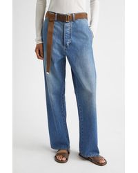 Plan C - Belted Denim Straight Leg Trousers - Lyst