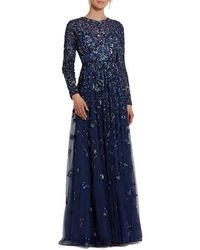 Mac Duggal - Floral Appliqué Long Sleeve Illusion Gown - Lyst