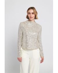 Elle Collection - Sequin Knit Mock Neck Top Embellished - Lyst