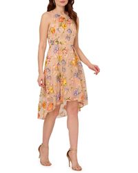 Adrianna Papell - Floral Embroidered High-low Midi Dress - Lyst