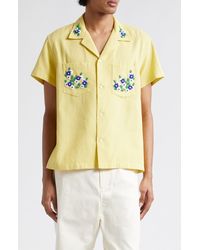 Bode - Beaded Flower Short Sleeve Cotton Corduroy Button-up Shirt - Lyst