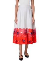 Akris - Poppy Print Cotton & Silk Blend Midi Skirt - Lyst