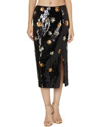 MILLY - 3d Floral Sequin Midi Skirt - Lyst
