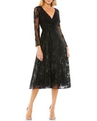 Mac Duggal - Embellished Floral Lace Long Sleeve Fit & Flare Cocktail Dress - Lyst