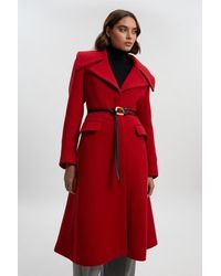 Karen Millen - Wool Shawl Collar Belted Midi Coat - Lyst