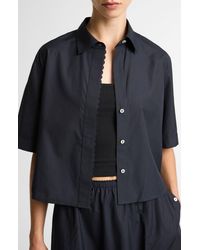 Vince - Scallop Detail Short Sleeve Cotton Button-Up Shirt - Lyst