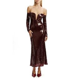Bardot - Emmeline Sequin Long Sleeve Off The Shoulder Dress - Lyst