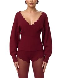 Naked Wardrobe - Scallop Trim V-Neck Sweater - Lyst