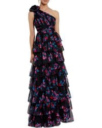 Mac Duggal - One Shoulder Printed Chiffon Tiered Ruffle Gown - Lyst