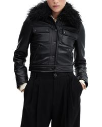 Mango - Faux Leather Jacket With Removable Faux Fur Collar - Lyst