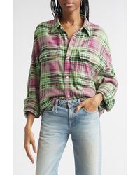 R13 - Oversize Fray Hem Plaid Button-Up Crop Work Shirt - Lyst