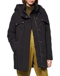 Andrew Marc Hooded Down & Feather Cocoon Coat - Black