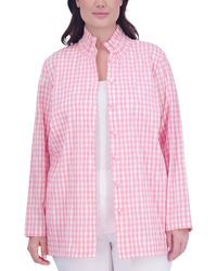 Foxcroft - Carolina Gingham Crinkled Cotton Blend Button-up Shirt - Lyst