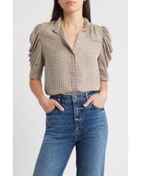 FRAME - The Houndstooth Gillian Puff Sleeve Silk Top - Lyst