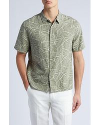 Vince - Knotted Leaves Linen Blend Short Sleeve Button-up Shirt - Lyst