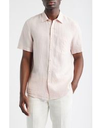 Nordstrom - Solid Short Sleeve Linen Button-Up Shirt - Lyst