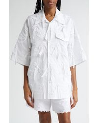 Simone Rocha - Oversize Embroidered Ruffle Cotton Button-up Shirt - Lyst