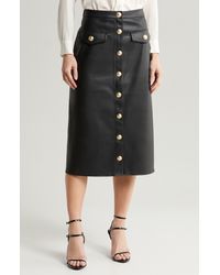 L'Agence - Milann Faux Leather Midi Skirt - Lyst