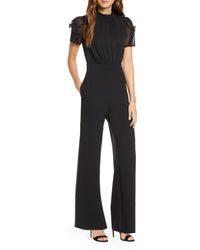 Vince Camuto Chiffon & Crepe Jumpsuit - Black