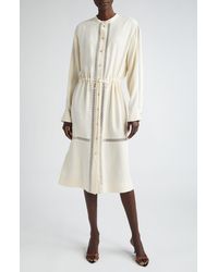 St. John - Lace Detail Long Sleeve Satin Back Crepe Dress - Lyst