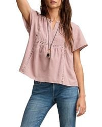 Lucky Brand - Pintuck Lace Trim Cotton Peasant Top - Lyst