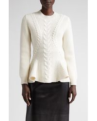 Alexander McQueen - Cable Knit Wool & Cashmere Rib Peplum Sweater - Lyst