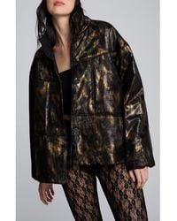Kenneth Cole - Animal Print Foiled Satin Seamed Puffer Jacket - Lyst