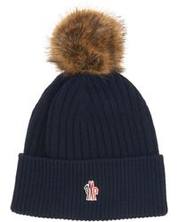 3 MONCLER GRENOBLE - Cashmere & Wool Rib Beanie With Faux Fur Pompom - Lyst