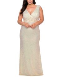 La Femme - Long Sequin Plus Size Gown With V-Neck - Lyst