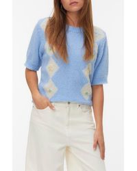 Vero Moda - Madden Floral Argyle Plaid Short Sleeve Sweater - Lyst