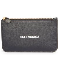 Balenciaga - Cash Logo Long Leather Zip Card Holder - Lyst