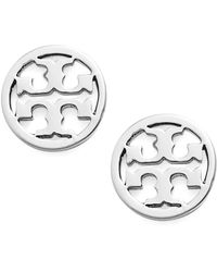 Tory Burch - Logo Circle Stud Earrings/silvertone - Lyst